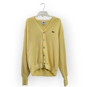 LACOSTE Vintage 80s V-neck Cardigan Sweater Yellow Green Croc Large